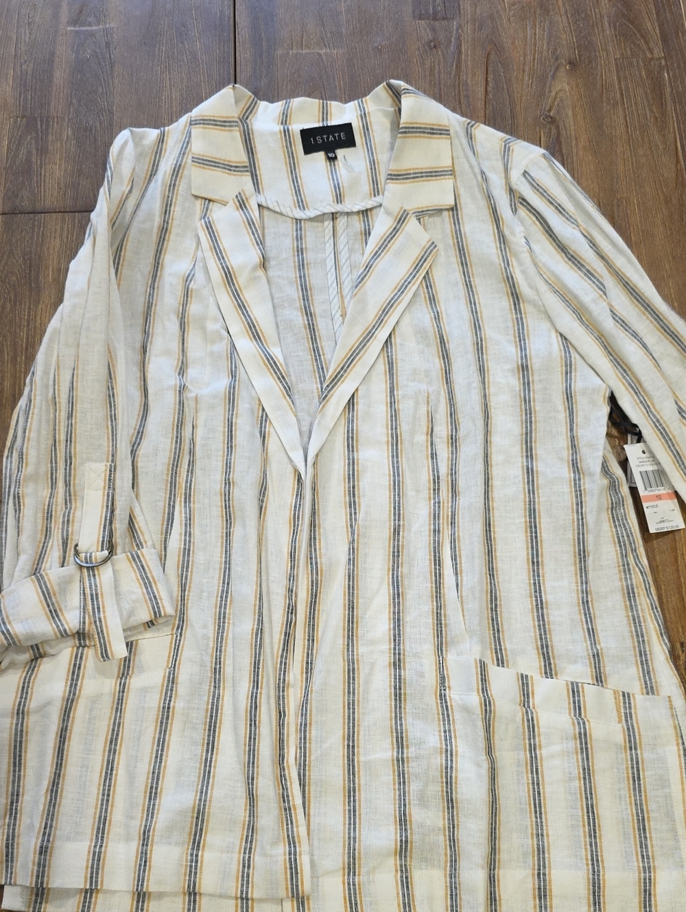 STATE Cream Striped Blazer Jacket with Yellow and Blue Accents